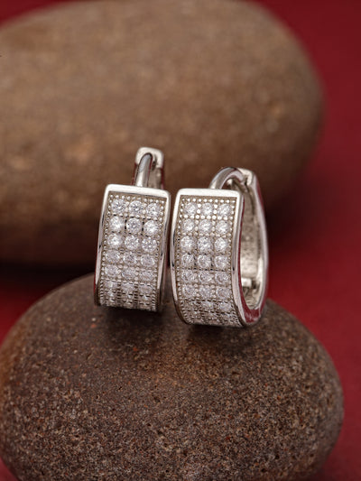 Pissara by Sukkhi Elegant 925 Sterling Silver Round Shaped Cubic Zirconia Hoop Earrings For Women & Girls|with Authenticity Certificate, 925 Stamp & 6 Months Warranty E105094