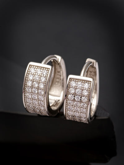 Pissara by Sukkhi Elegant 925 Sterling Silver Round Shaped Cubic Zirconia Hoop Earrings For Women & Girls|with Authenticity Certificate, 925 Stamp & 6 Months Warranty E105094