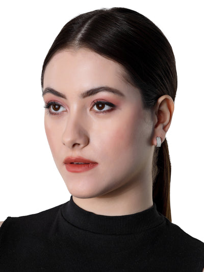 Pissara by Sukkhi Elegant 925 Sterling Silver Round Shaped Cubic Zirconia Hoop Earrings For Women & Girls|with Authenticity Certificate, 925 Stamp & 6 Months Warranty E105094