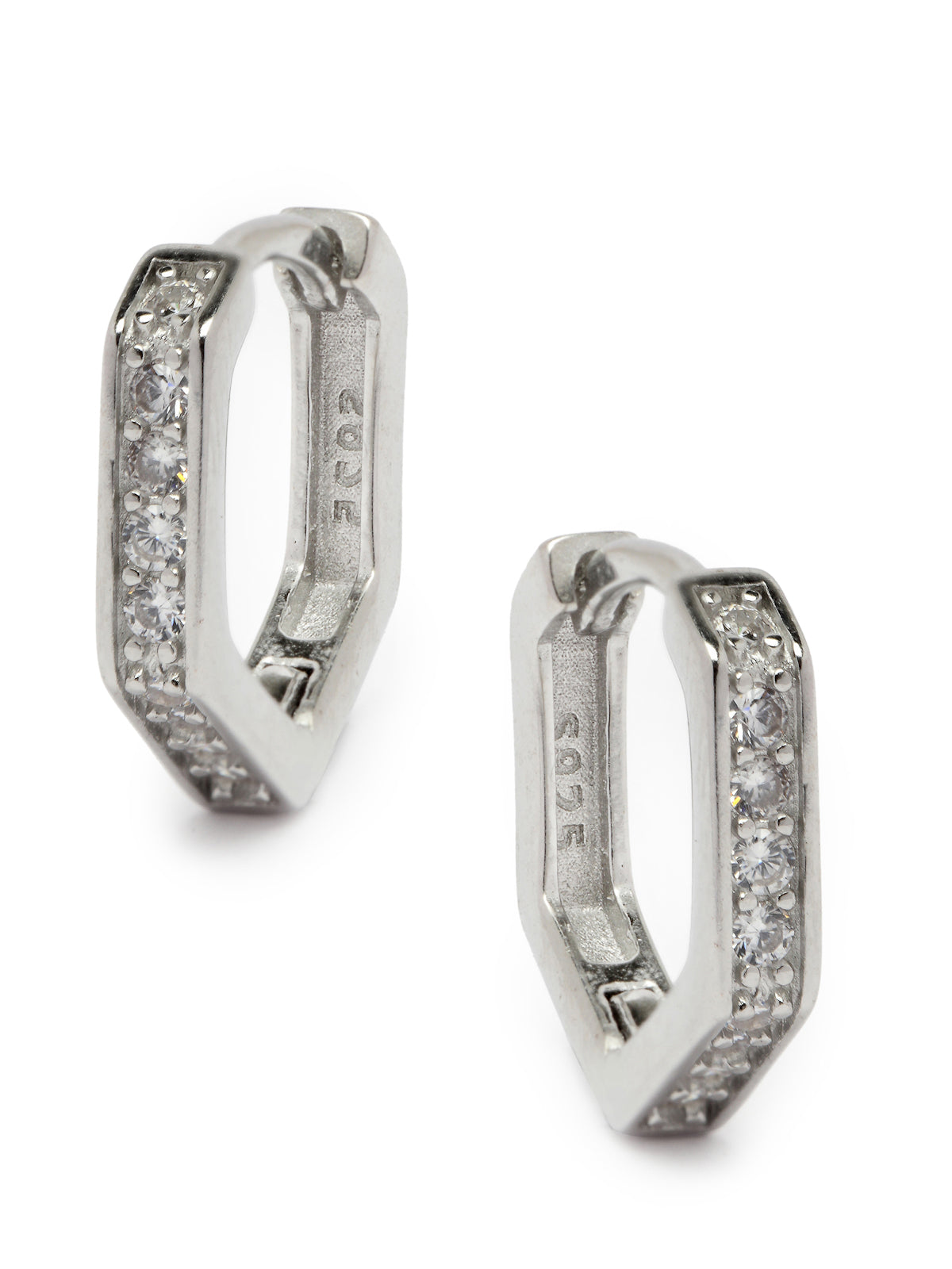 Pissara by Sukkhi Sparking 925 Sterling Silver Pentagon Shaped Cubic Zirconia Hoop Earrings For Women & Girls|with Authenticity Certificate, 925 Stamp & 6 Months Warranty E105097