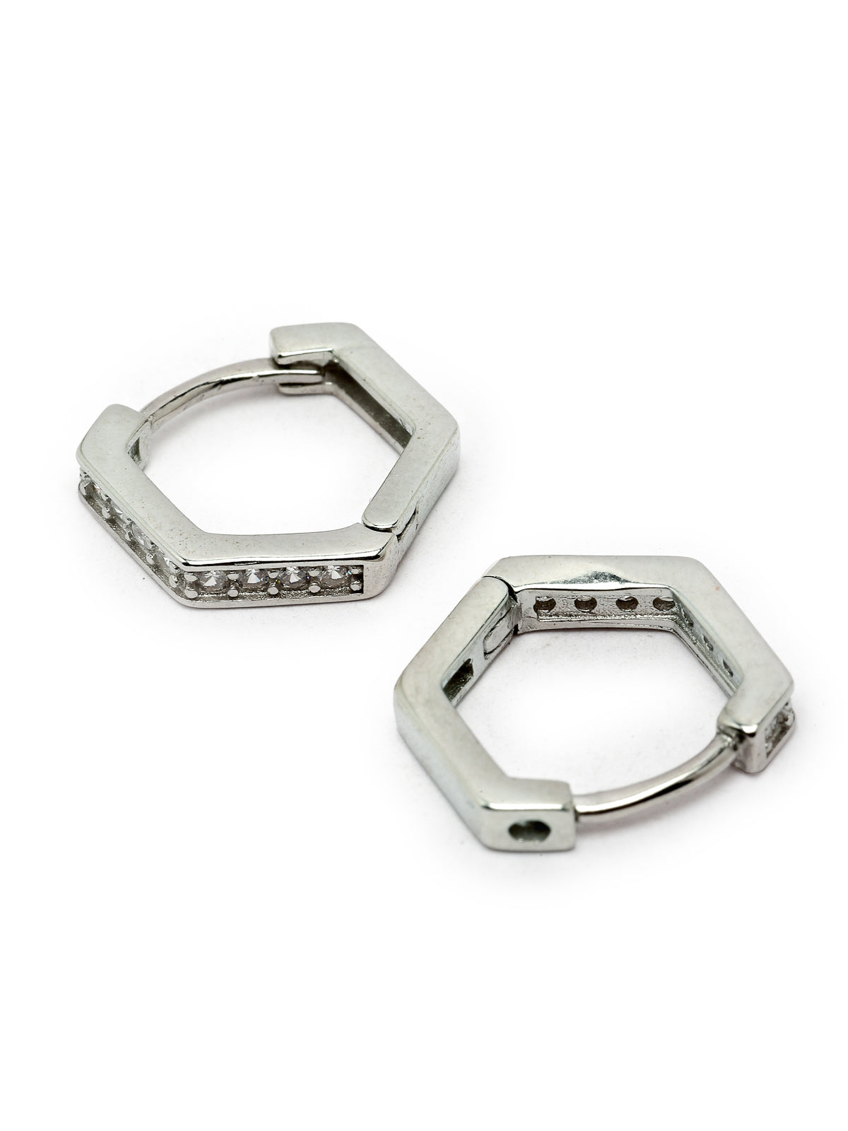 Pissara by Sukkhi Sparking 925 Sterling Silver Pentagon Shaped Cubic Zirconia Hoop Earrings For Women & Girls|with Authenticity Certificate, 925 Stamp & 6 Months Warranty E105097