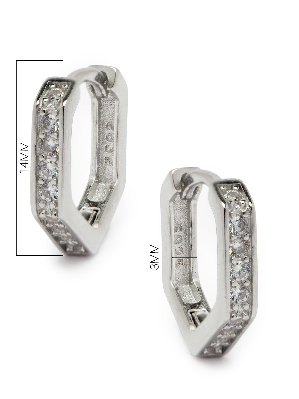 Pissara by Sukkhi Sparking 925 Sterling Silver Pentagon Shaped Cubic Zirconia Hoop Earrings For Women & Girls|with Authenticity Certificate, 925 Stamp & 6 Months Warranty E105097