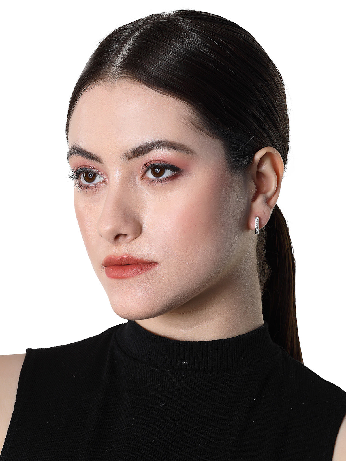 Pissara by Sukkhi Sparking 925 Sterling Silver Pentagon Shaped Cubic Zirconia Hoop Earrings For Women & Girls|with Authenticity Certificate, 925 Stamp & 6 Months Warranty E105097