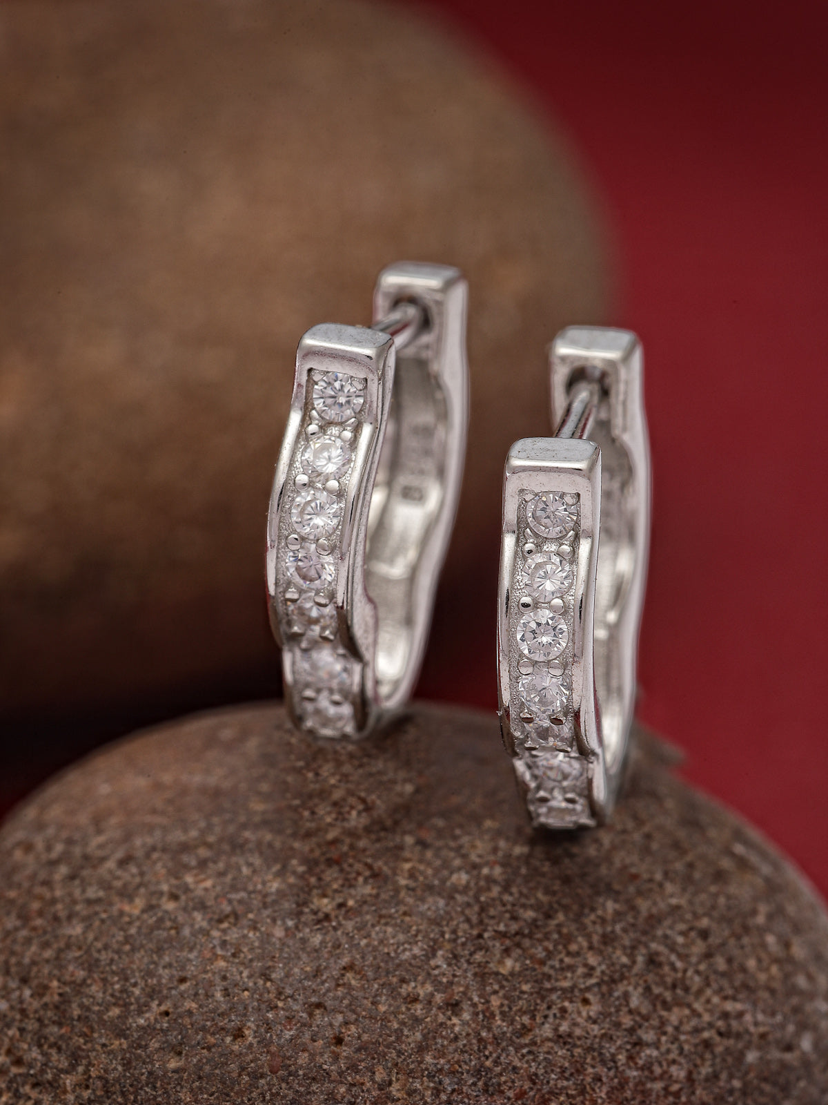 Pissara by Sukkhi Awesome 925 Sterling Silver Floral Shaped Cubic Zirconia Hoop Earrings For Women & Girls|with Authenticity Certificate, 925 Stamp & 6 Months Warranty E105099