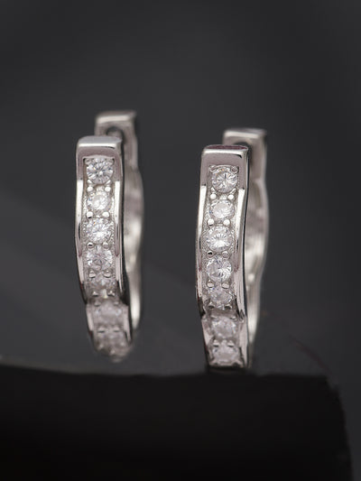 Pissara by Sukkhi Awesome 925 Sterling Silver Floral Shaped Cubic Zirconia Hoop Earrings For Women & Girls|with Authenticity Certificate, 925 Stamp & 6 Months Warranty E105099