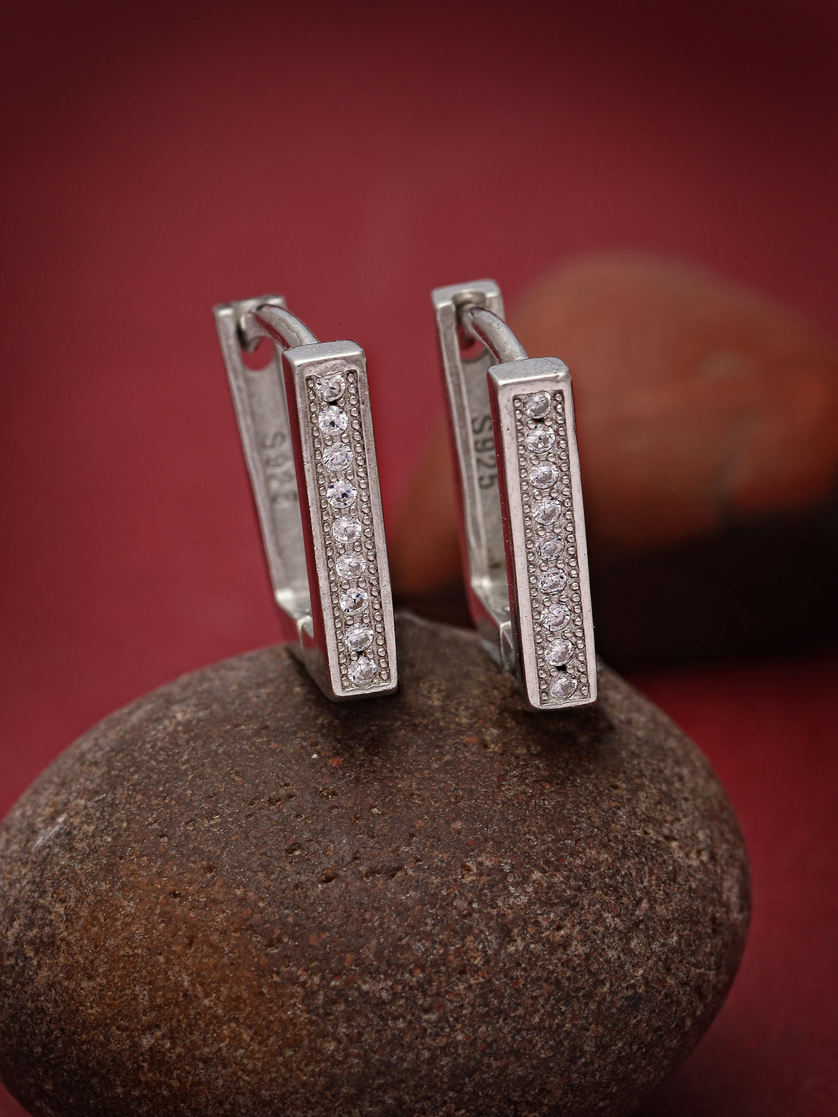 Pissara by Sukkhi Stunning 925 Sterling Silver Square Shaped Cubic Zirconia Hoop Earrings For Women & Girls|with Authenticity Certificate, 925 Stamp & 6 Months Warranty E105101