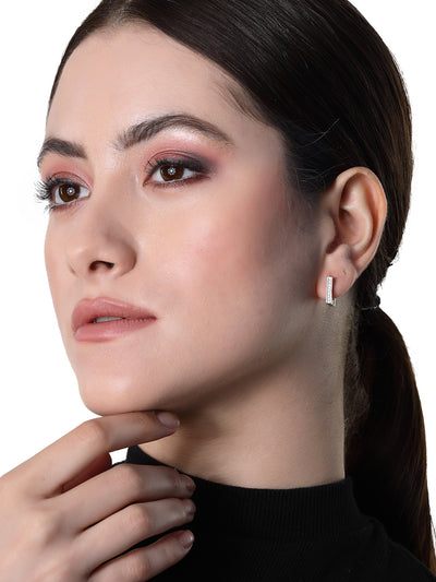 Pissara by Sukkhi Stunning 925 Sterling Silver Square Shaped Cubic Zirconia Hoop Earrings For Women & Girls|with Authenticity Certificate, 925 Stamp & 6 Months Warranty E105101