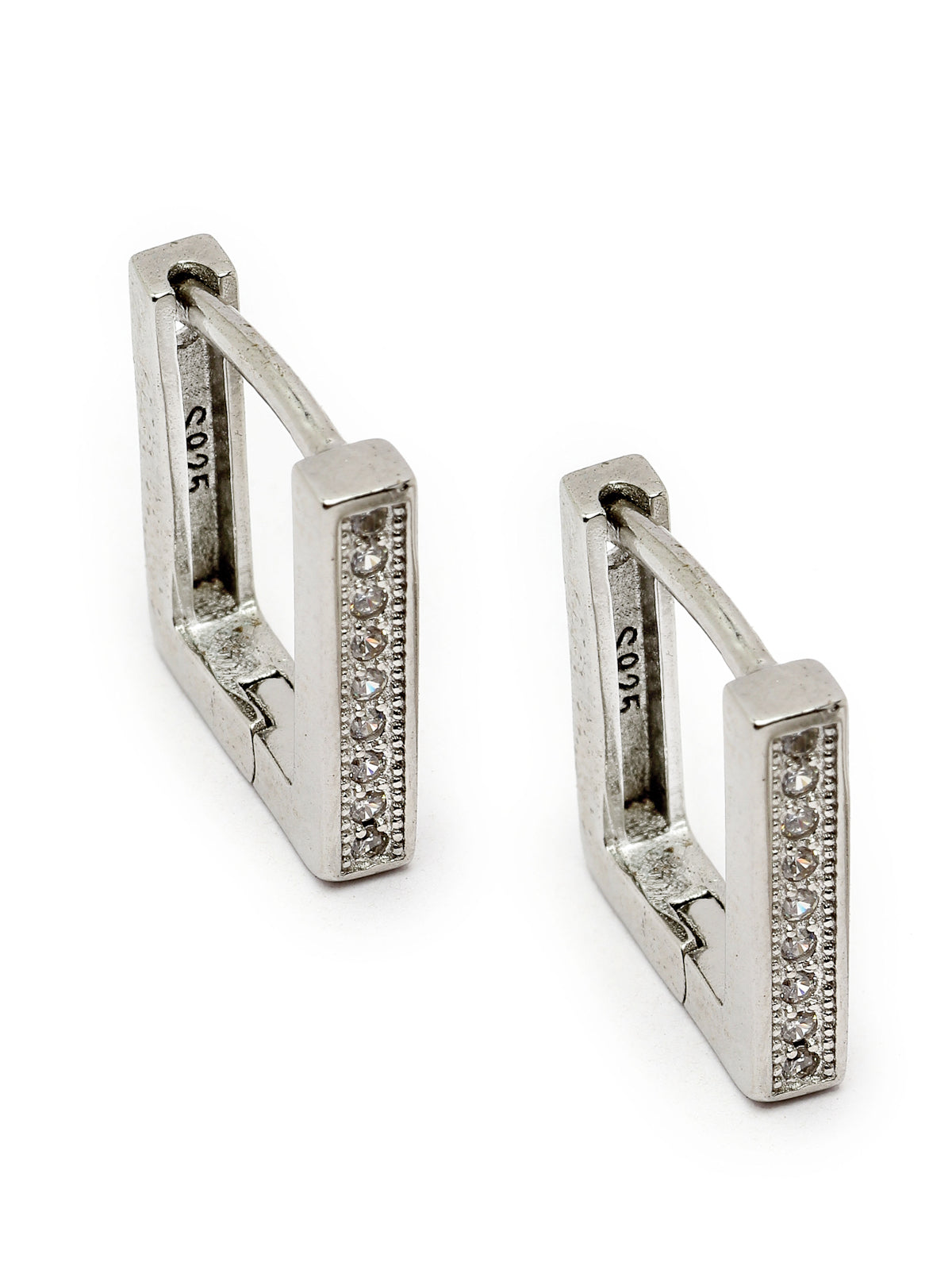 Pissara by Sukkhi Stunning 925 Sterling Silver Square Shaped Cubic Zirconia Hoop Earrings For Women & Girls|with Authenticity Certificate, 925 Stamp & 6 Months Warranty E105101