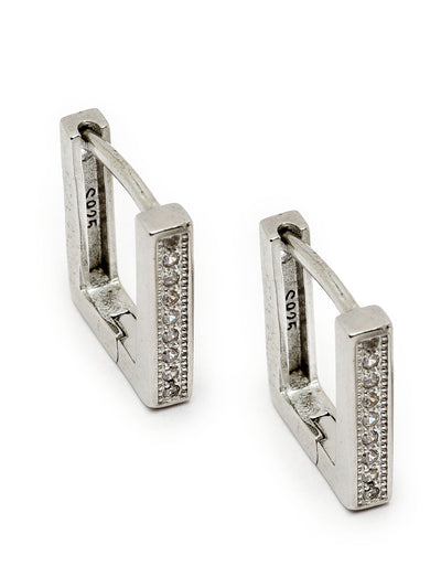 Pissara by Sukkhi Stunning 925 Sterling Silver Square Shaped Cubic Zirconia Hoop Earrings For Women & Girls|with Authenticity Certificate, 925 Stamp & 6 Months Warranty E105101