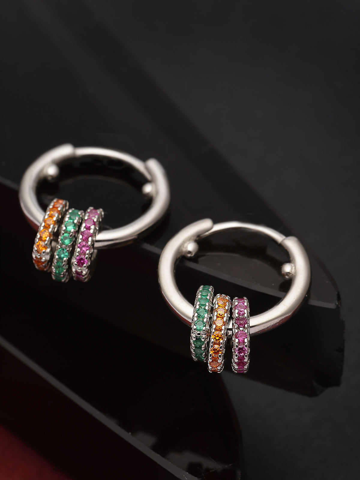 Pissara by Sukkhi Classy 925 Sterling Silver Round Shaped Cubic Zirconia Hoop Earrings For Women & Girls|with Authenticity Certificate, 925 Stamp & 6 Months Warranty E105102