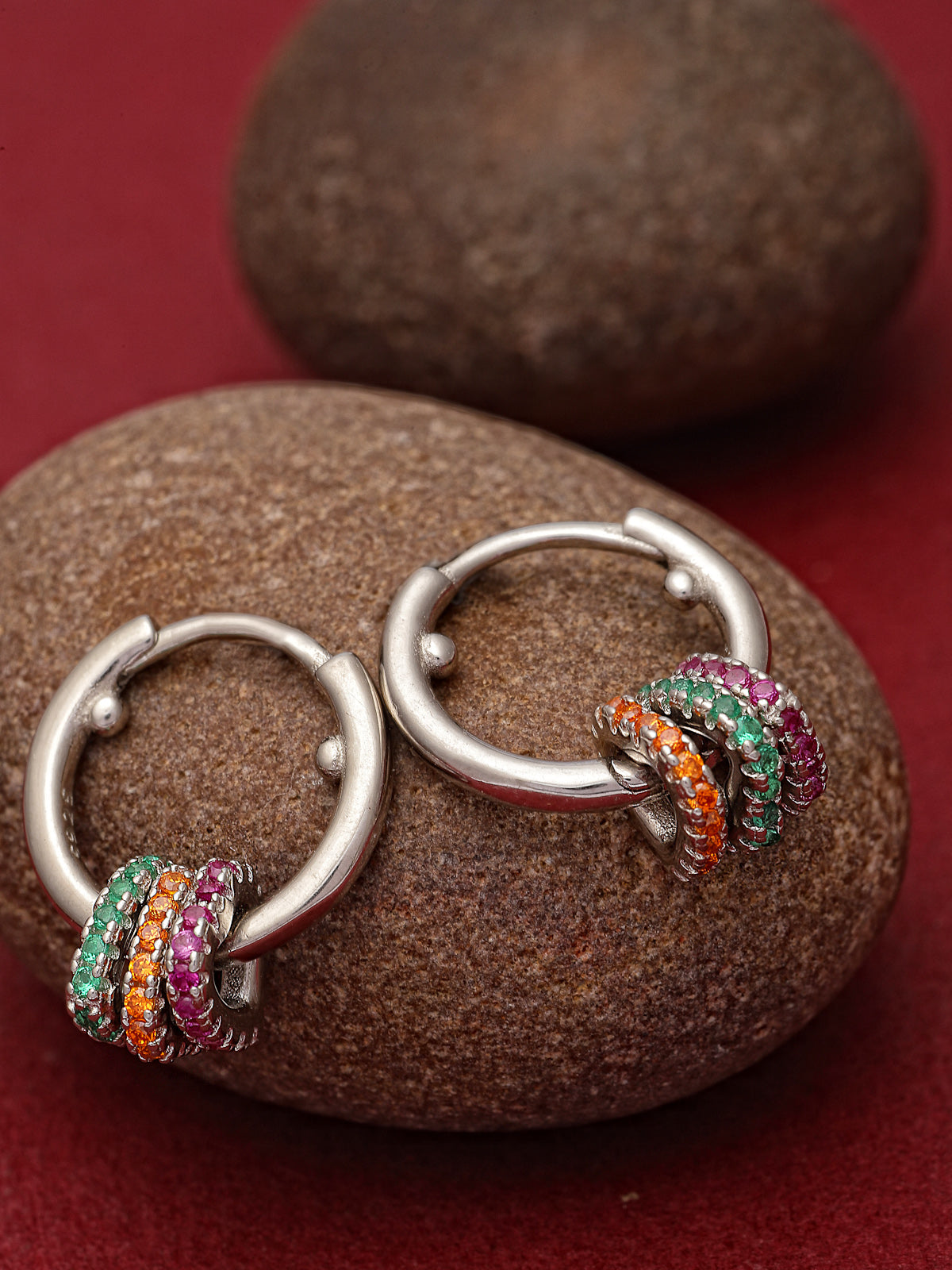 Pissara by Sukkhi Classy 925 Sterling Silver Round Shaped Cubic Zirconia Hoop Earrings For Women & Girls|with Authenticity Certificate, 925 Stamp & 6 Months Warranty E105102