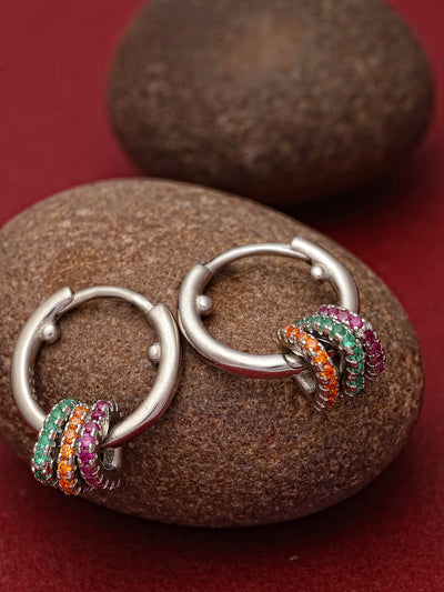 Pissara by Sukkhi Classy 925 Sterling Silver Round Shaped Cubic Zirconia Hoop Earrings For Women & Girls|with Authenticity Certificate, 925 Stamp & 6 Months Warranty E105102