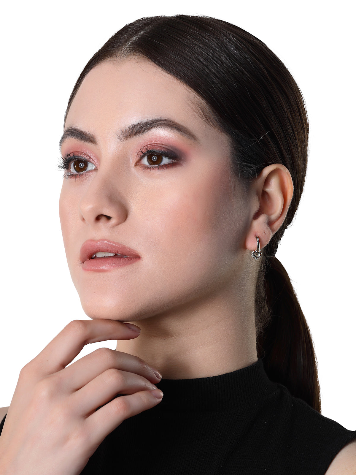 Pissara by Sukkhi Classy 925 Sterling Silver Round Shaped Cubic Zirconia Hoop Earrings For Women & Girls|with Authenticity Certificate, 925 Stamp & 6 Months Warranty E105102