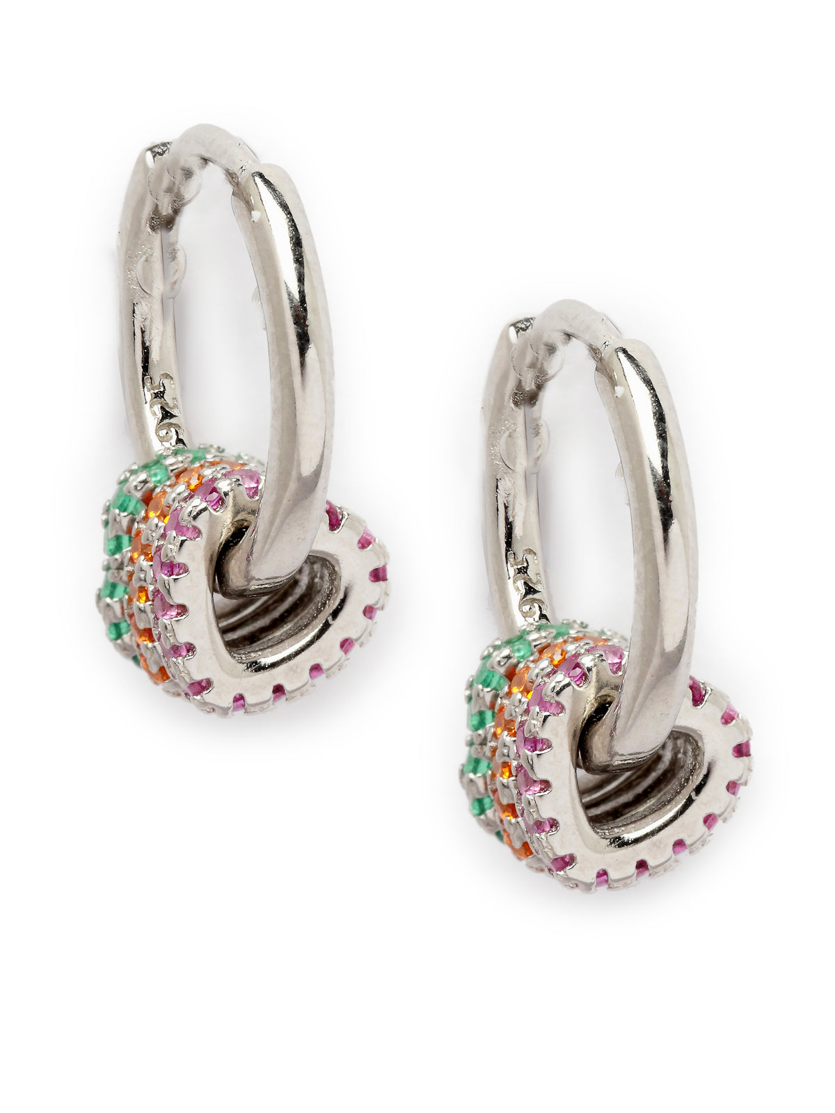 Pissara by Sukkhi Classy 925 Sterling Silver Round Shaped Cubic Zirconia Hoop Earrings For Women & Girls|with Authenticity Certificate, 925 Stamp & 6 Months Warranty E105102