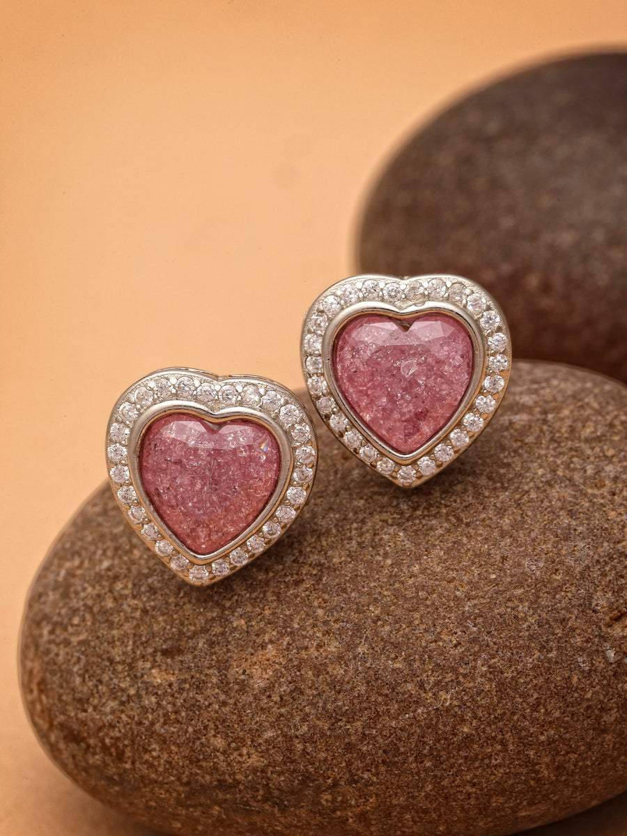 Pissara by Sukkhi Attractive 925 Sterling Silver Heart Shaped Cubic Zirconia Stud Earrings For Women & Girls|with Authenticity Certificate, 925 Stamp & 6 Months Warranty E105103
