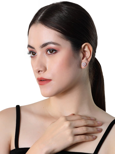 Pissara by Sukkhi Attractive 925 Sterling Silver Heart Shaped Cubic Zirconia Stud Earrings For Women & Girls|with Authenticity Certificate, 925 Stamp & 6 Months Warranty E105103