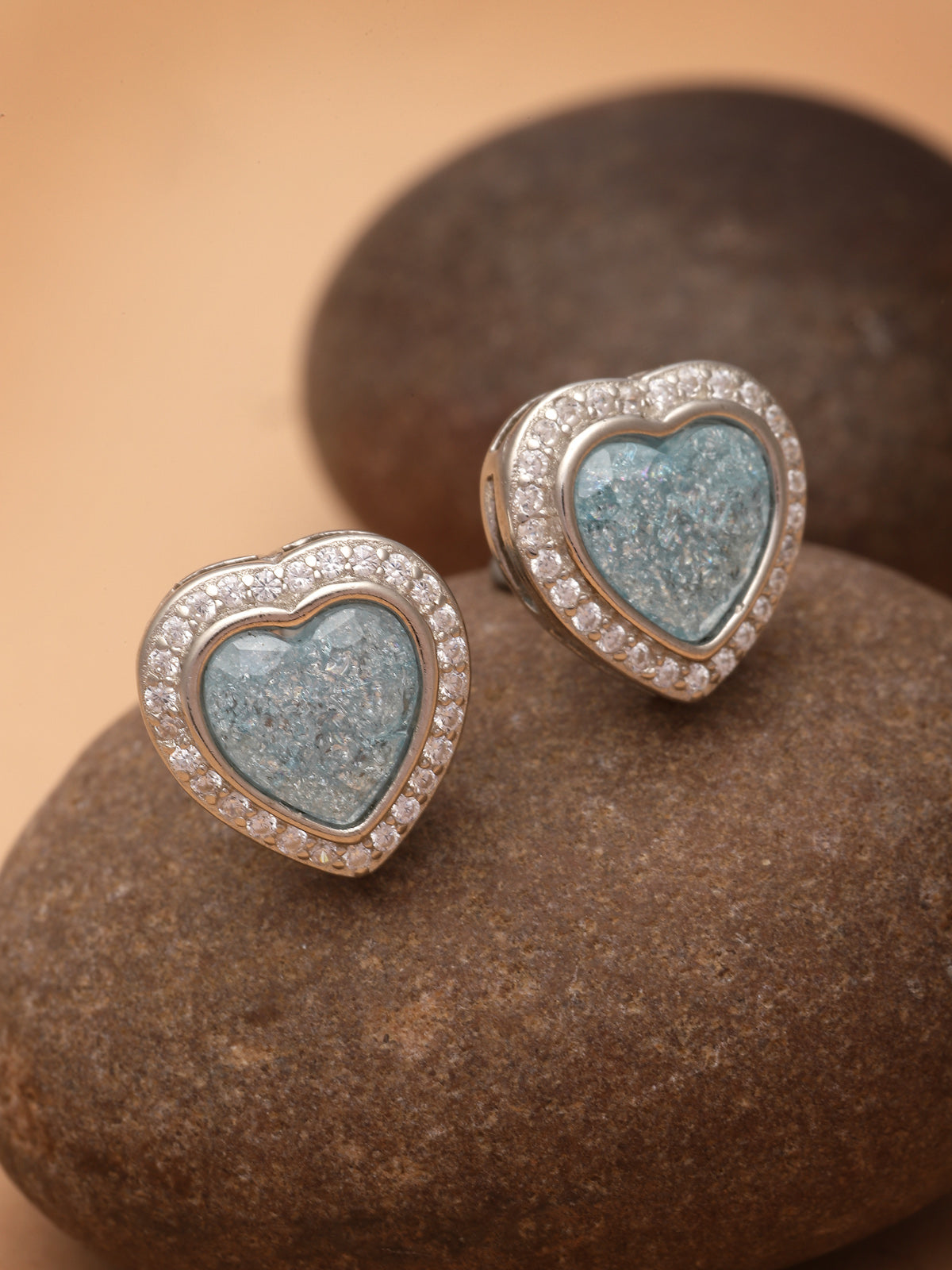 Pissara by Sukkhi Attractive 925 Sterling Silver Heart Shaped Cubic Zirconia Stud Earrings For Women & Girls|with Authenticity Certificate, 925 Stamp & 6 Months Warranty E105104