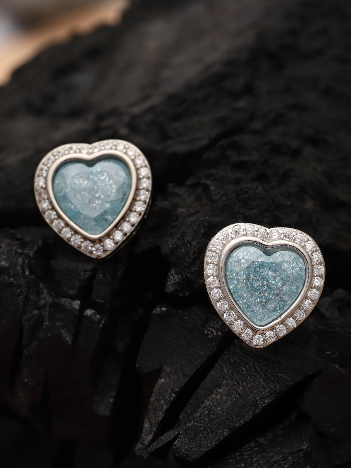 Pissara by Sukkhi Attractive 925 Sterling Silver Heart Shaped Cubic Zirconia Stud Earrings For Women & Girls|with Authenticity Certificate, 925 Stamp & 6 Months Warranty E105104