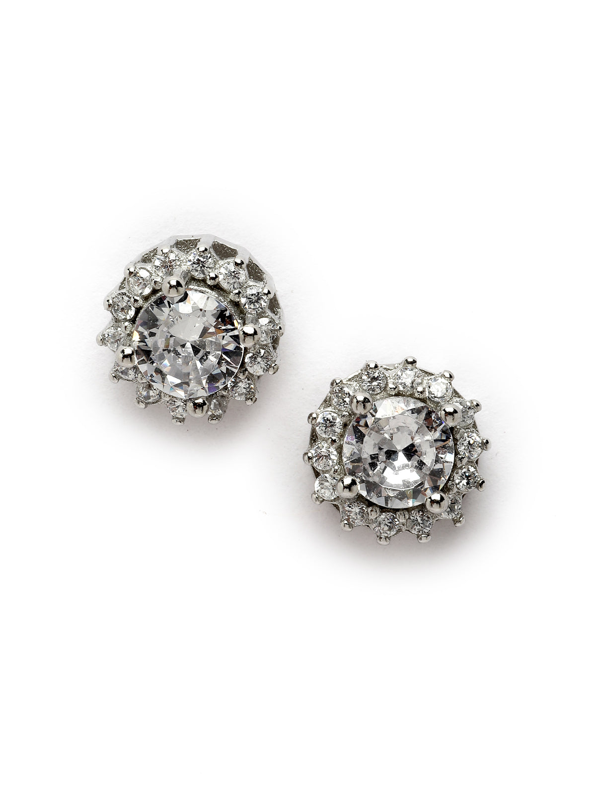 Pissara by Sukkhi Modern 925 Sterling Silver Round Shaped Cubic Zirconia Stud Earrings For Women & Girls|with Authenticity Certificate, 925 Stamp & 6 Months Warranty E105105