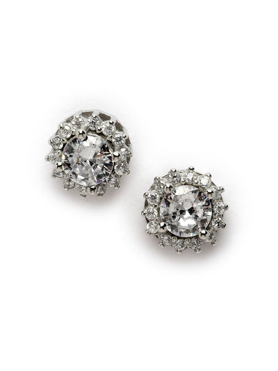 Pissara by Sukkhi Modern 925 Sterling Silver Round Shaped Cubic Zirconia Stud Earrings For Women & Girls|with Authenticity Certificate, 925 Stamp & 6 Months Warranty E105105