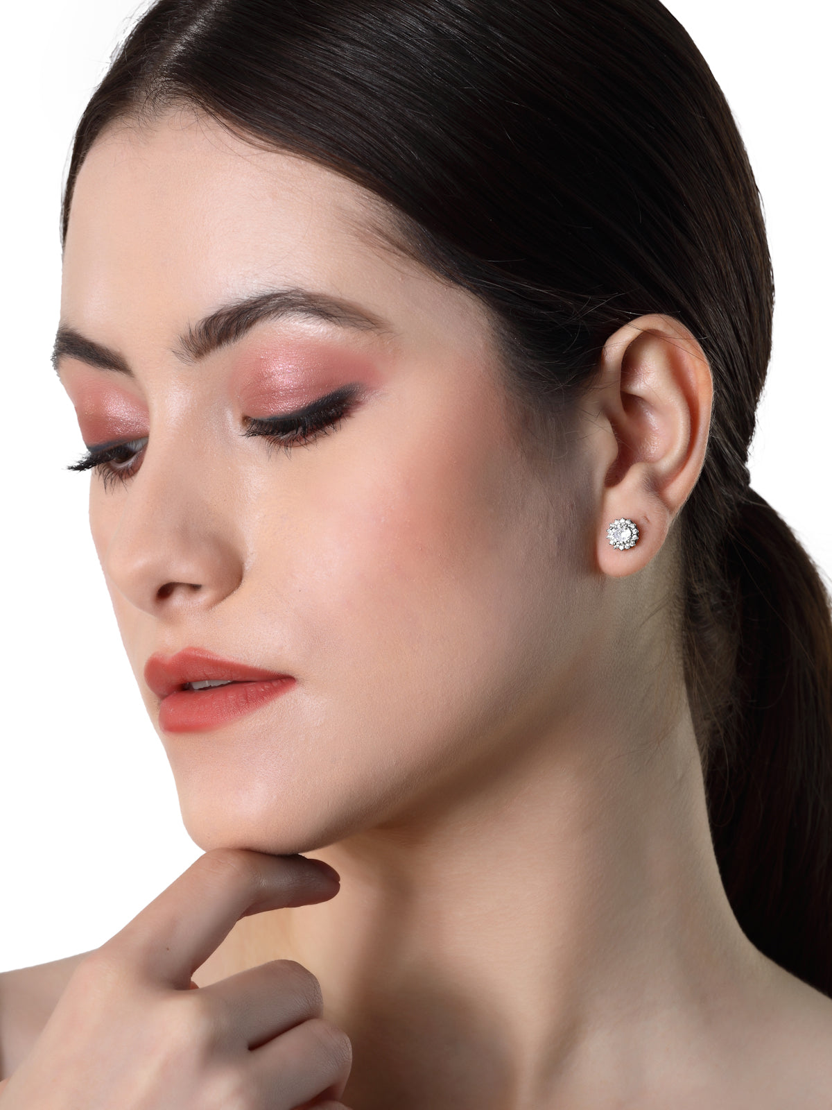 Pissara by Sukkhi Modern 925 Sterling Silver Round Shaped Cubic Zirconia Stud Earrings For Women & Girls|with Authenticity Certificate, 925 Stamp & 6 Months Warranty E105105