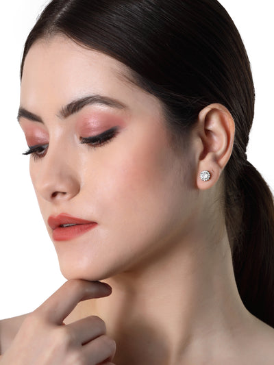 Pissara by Sukkhi Modern 925 Sterling Silver Round Shaped Cubic Zirconia Stud Earrings For Women & Girls|with Authenticity Certificate, 925 Stamp & 6 Months Warranty E105105