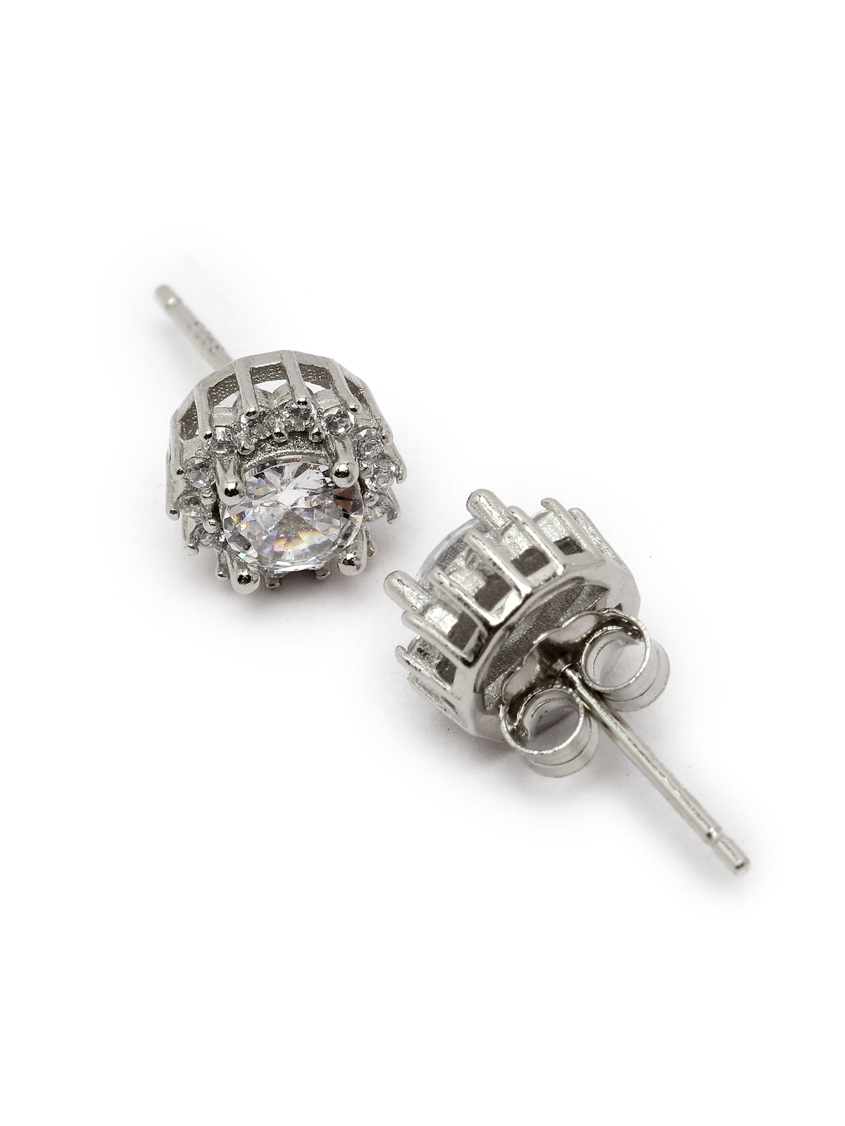 Pissara by Sukkhi Modern 925 Sterling Silver Round Shaped Cubic Zirconia Stud Earrings For Women & Girls|with Authenticity Certificate, 925 Stamp & 6 Months Warranty E105105