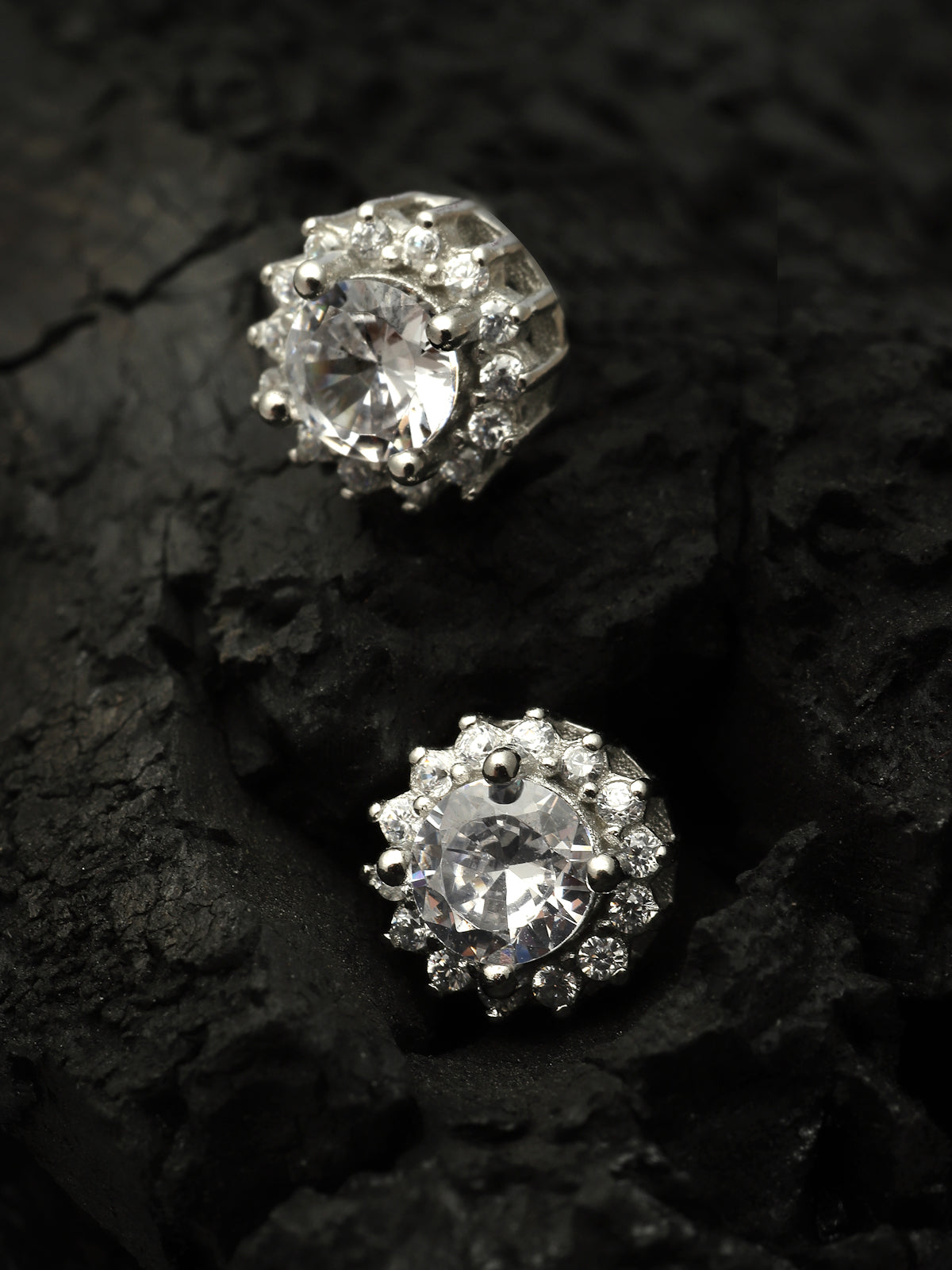 Pissara by Sukkhi Modern 925 Sterling Silver Round Shaped Cubic Zirconia Stud Earrings For Women & Girls|with Authenticity Certificate, 925 Stamp & 6 Months Warranty E105105