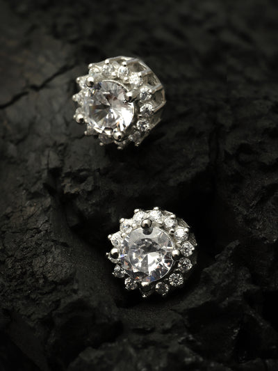 Pissara by Sukkhi Modern 925 Sterling Silver Round Shaped Cubic Zirconia Stud Earrings For Women & Girls|with Authenticity Certificate, 925 Stamp & 6 Months Warranty E105105