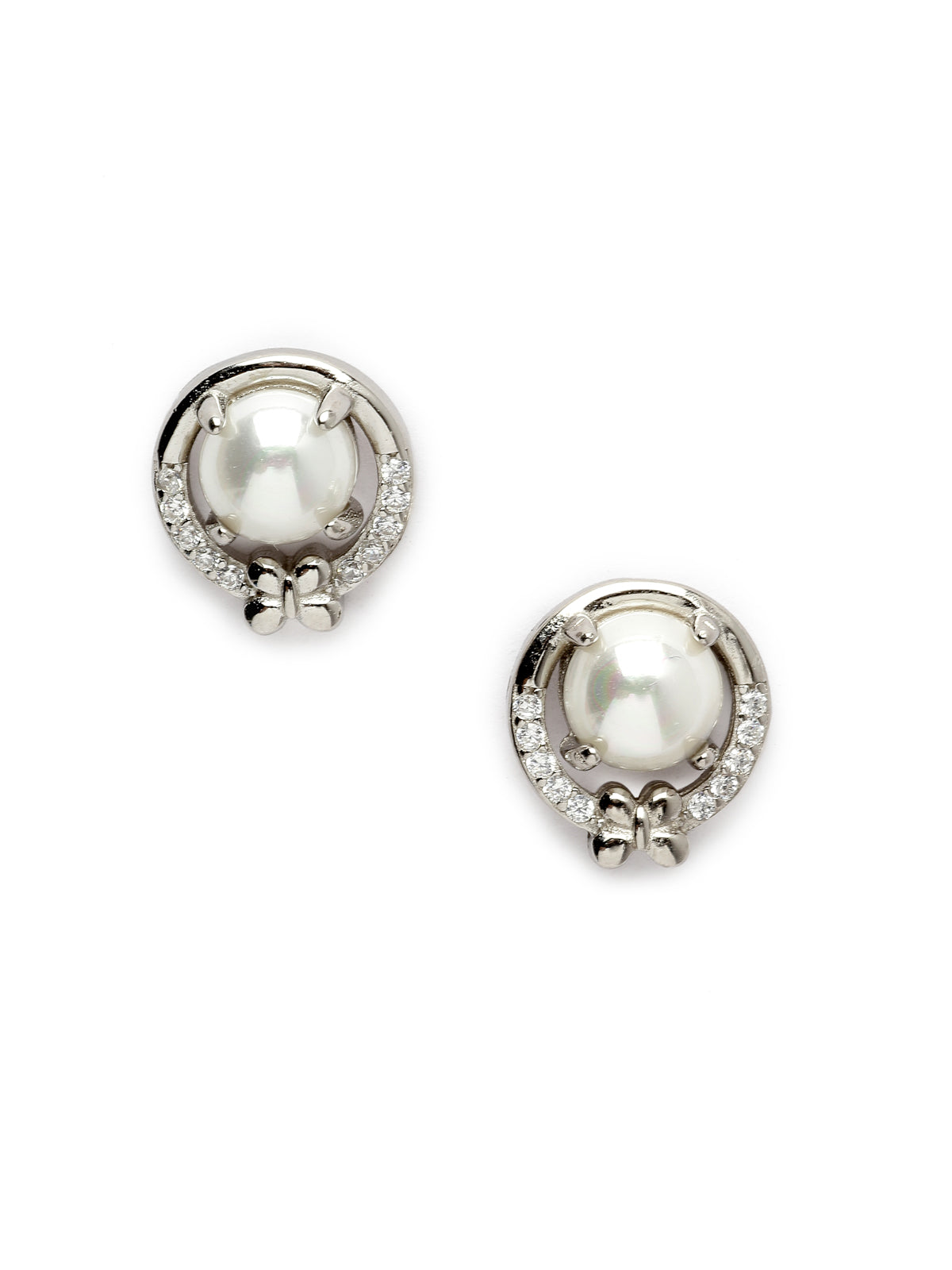 Pissara by Sukkhi Gleaming 925 Sterling Silver Round Shaped Cubic Zirconia Stud Earrings For Women & Girls|with Authenticity Certificate, 925 Stamp & 6 Months Warranty E105108