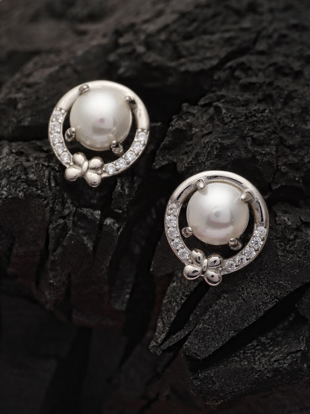 Pissara by Sukkhi Gleaming 925 Sterling Silver Round Shaped Cubic Zirconia Stud Earrings For Women & Girls|with Authenticity Certificate, 925 Stamp & 6 Months Warranty E105108