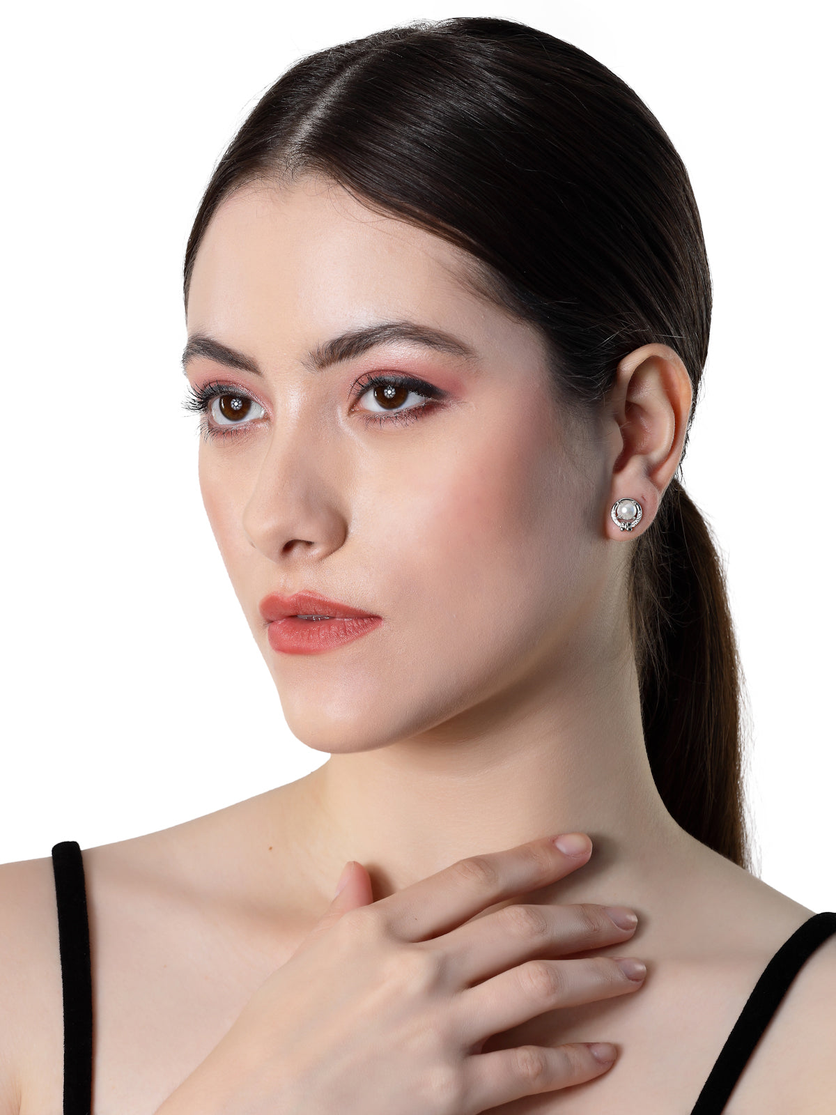 Pissara by Sukkhi Gleaming 925 Sterling Silver Round Shaped Cubic Zirconia Stud Earrings For Women & Girls|with Authenticity Certificate, 925 Stamp & 6 Months Warranty E105108