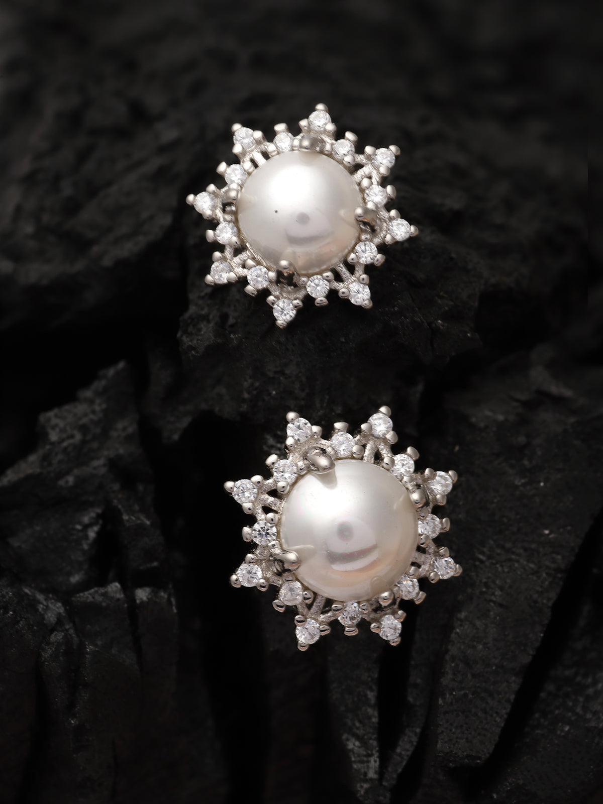 Pissara by Sukkhi Incredible 925 Sterling Silver Floral Shaped Cubic Zirconia Stud Earrings For Women & Girls|with Authenticity Certificate, 925 Stamp & 6 Months Warranty E105109