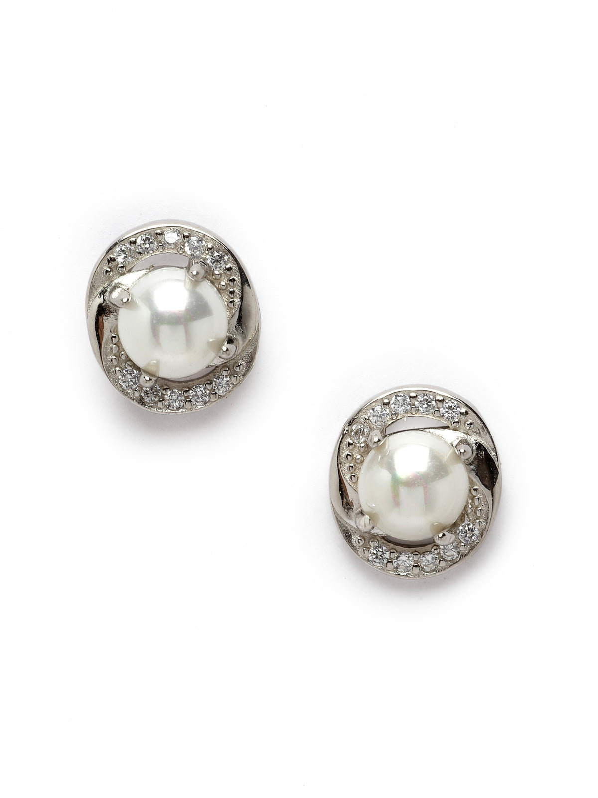 Pissara by Sukkhi Glossy 925 Sterling Silver Round Shaped Cubic Zirconia Stud Earrings For Women & Girls|with Authenticity Certificate, 925 Stamp & 6 Months Warranty E105110