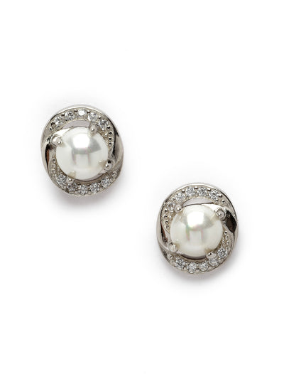 Pissara by Sukkhi Glossy 925 Sterling Silver Round Shaped Cubic Zirconia Stud Earrings For Women & Girls|with Authenticity Certificate, 925 Stamp & 6 Months Warranty E105110