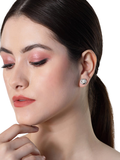 Pissara by Sukkhi Glossy 925 Sterling Silver Round Shaped Cubic Zirconia Stud Earrings For Women & Girls|with Authenticity Certificate, 925 Stamp & 6 Months Warranty E105110