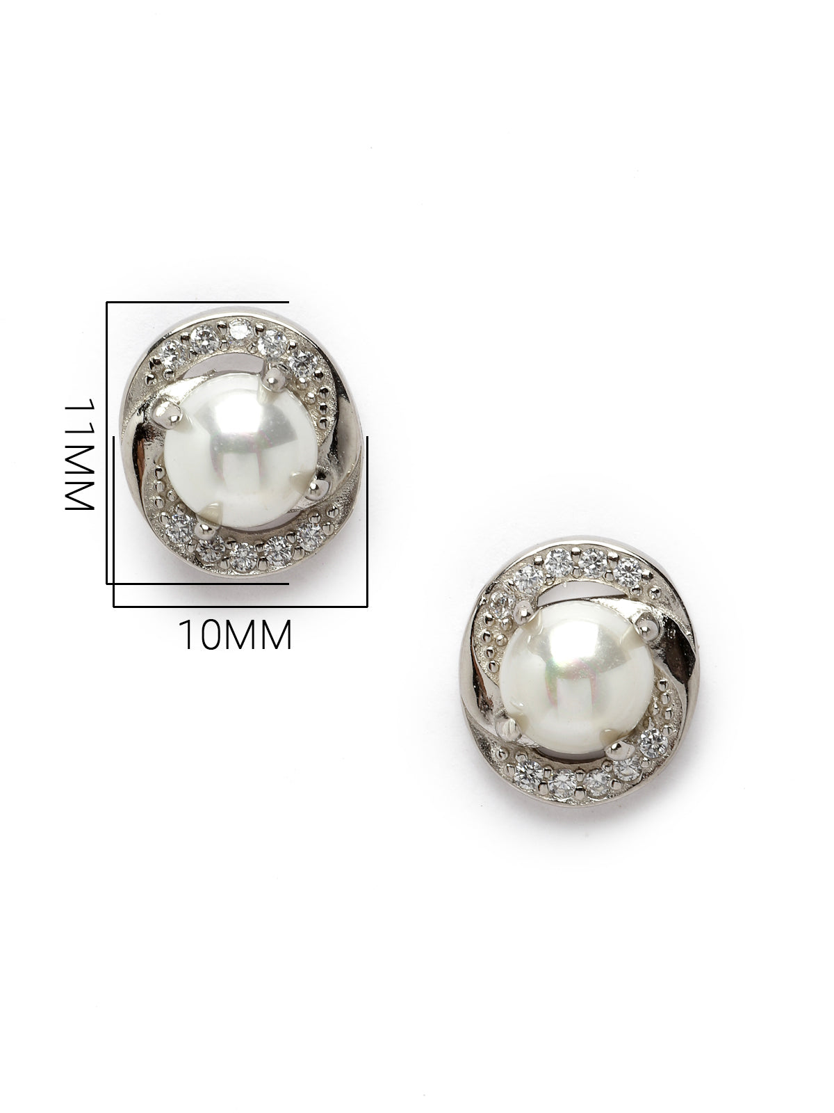 Pissara by Sukkhi Glossy 925 Sterling Silver Round Shaped Cubic Zirconia Stud Earrings For Women & Girls|with Authenticity Certificate, 925 Stamp & 6 Months Warranty E105110