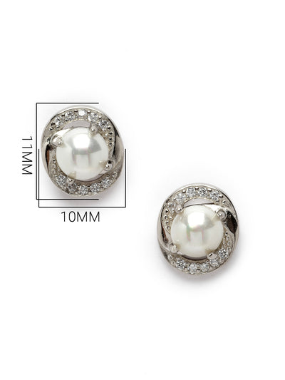 Pissara by Sukkhi Glossy 925 Sterling Silver Round Shaped Cubic Zirconia Stud Earrings For Women & Girls|with Authenticity Certificate, 925 Stamp & 6 Months Warranty E105110