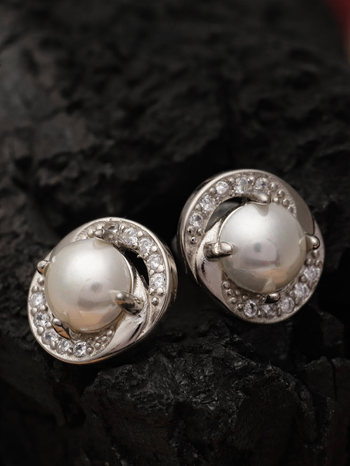 Pissara by Sukkhi Glossy 925 Sterling Silver Round Shaped Cubic Zirconia Stud Earrings For Women & Girls|with Authenticity Certificate, 925 Stamp & 6 Months Warranty E105110