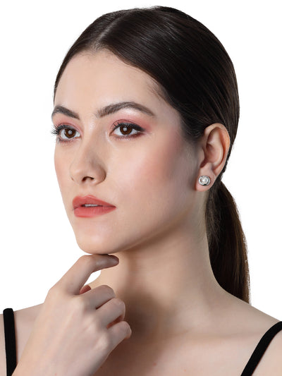 Pissara by Sukkhi Glossy 925 Sterling Silver Round Shaped Cubic Zirconia Stud Earrings For Women & Girls|with Authenticity Certificate, 925 Stamp & 6 Months Warranty E105110