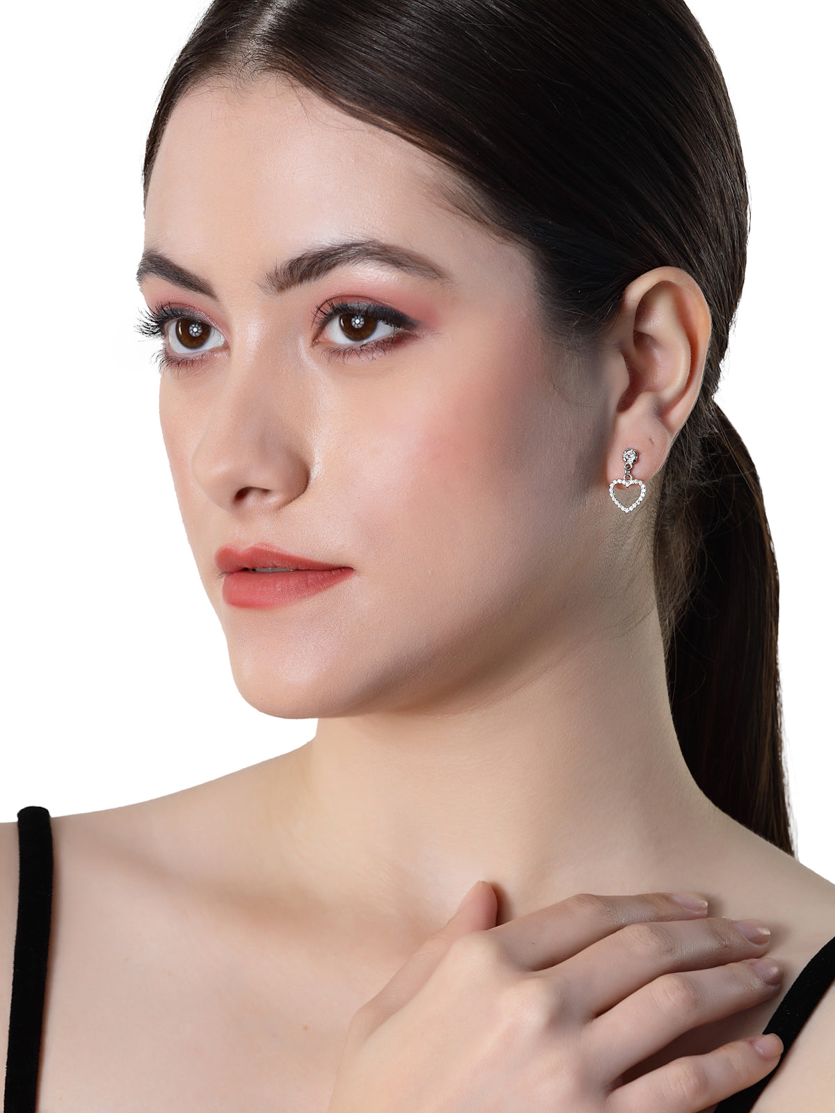 Pissara by Sukkhi Splendid 925 Sterling Silver Heart Shaped Cubic Zirconia Dangle Earrings For Women & Girls|with Authenticity Certificate, 925 Stamp & 6 Months Warranty E105111