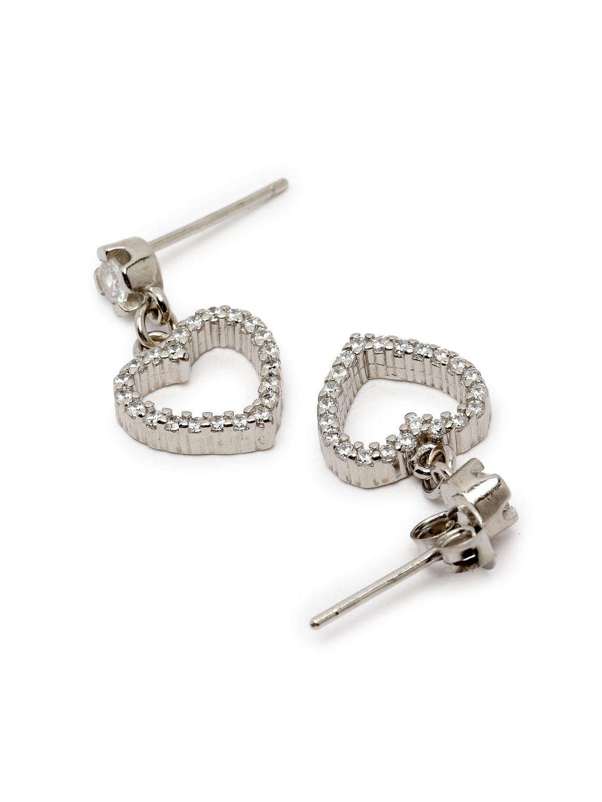 Pissara by Sukkhi Splendid 925 Sterling Silver Heart Shaped Cubic Zirconia Dangle Earrings For Women & Girls|with Authenticity Certificate, 925 Stamp & 6 Months Warranty E105111