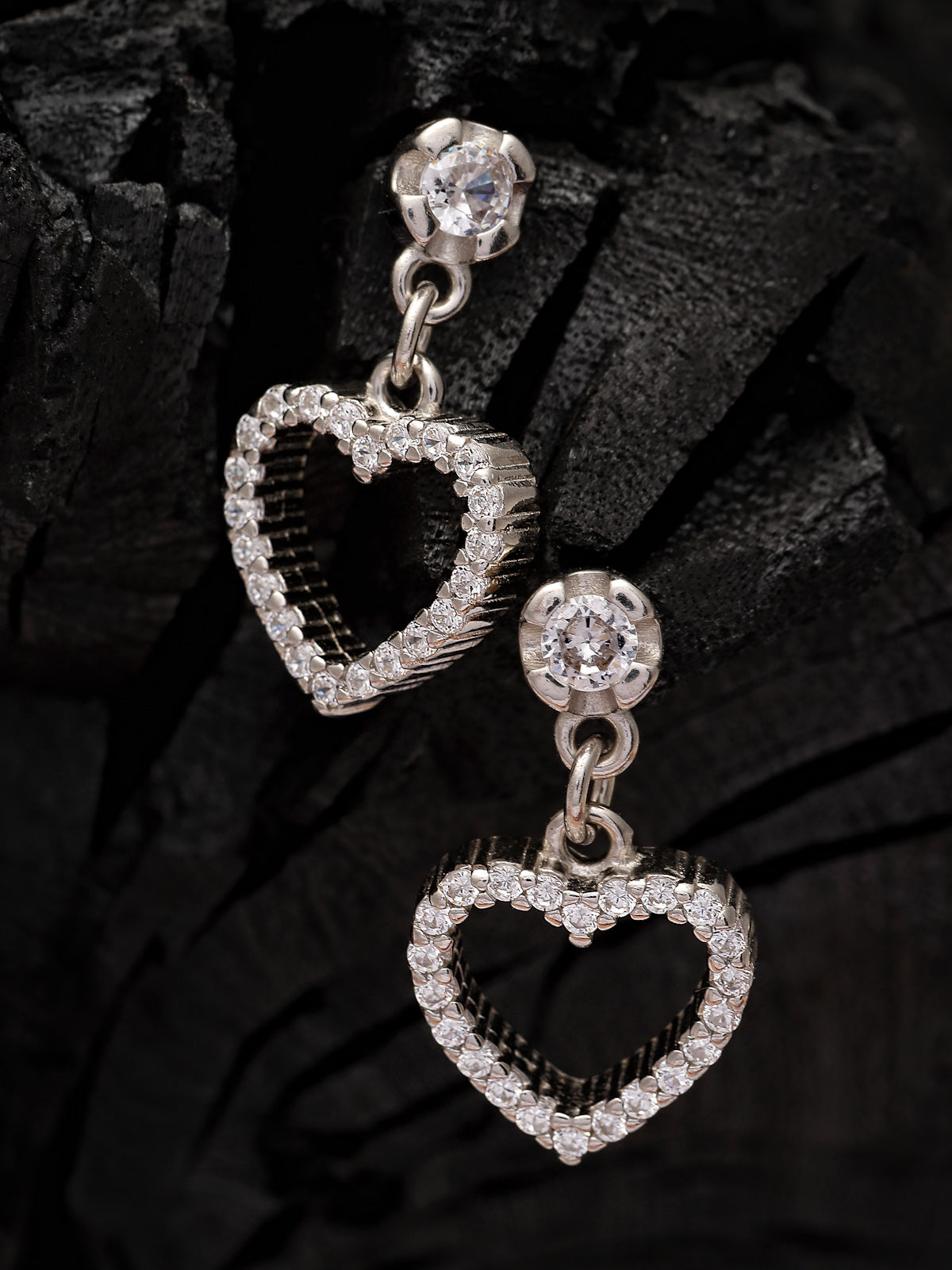 Pissara by Sukkhi Splendid 925 Sterling Silver Heart Shaped Cubic Zirconia Dangle Earrings For Women & Girls|with Authenticity Certificate, 925 Stamp & 6 Months Warranty E105111