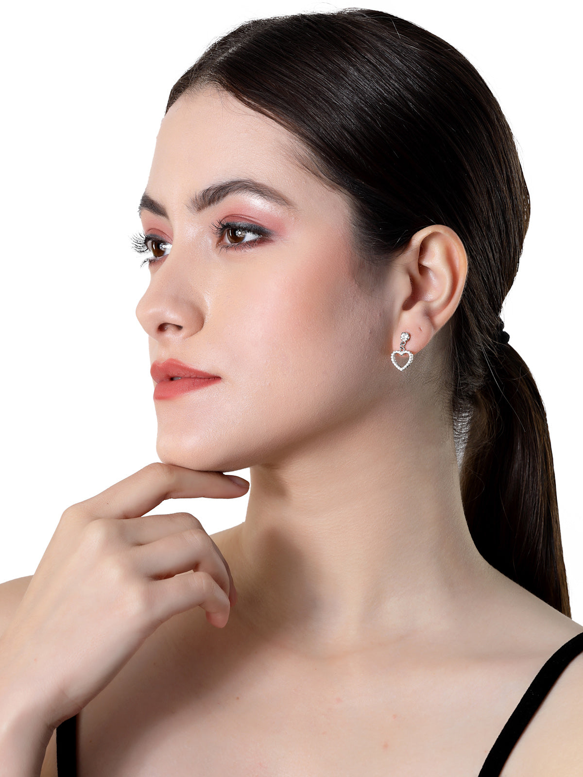 Pissara by Sukkhi Splendid 925 Sterling Silver Heart Shaped Cubic Zirconia Dangle Earrings For Women & Girls|with Authenticity Certificate, 925 Stamp & 6 Months Warranty E105111