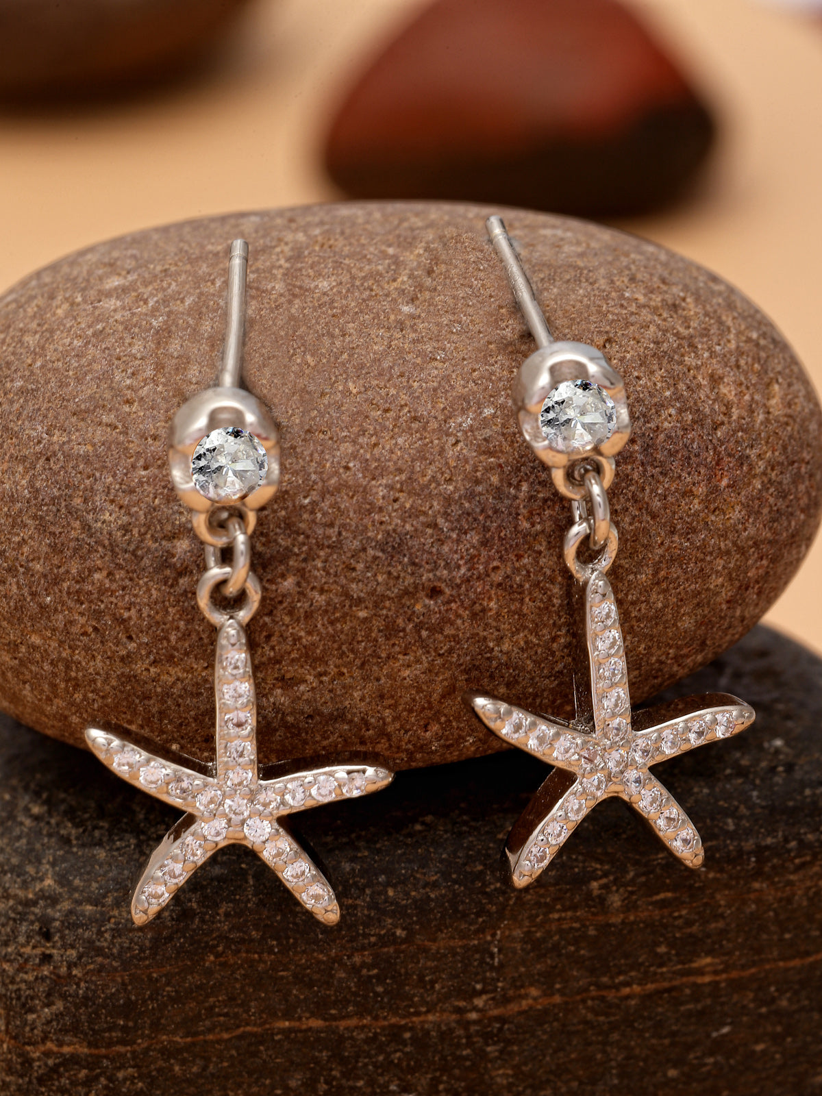 Pissara by Sukkhi Sparkling 925 Sterling Silver Star Shaped Cubic Zirconia Dangle Earrings For Women & Girls|with Authenticity Certificate, 925 Stamp & 6 Months Warranty E105112