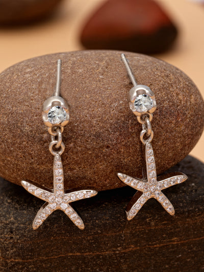 Pissara by Sukkhi Sparkling 925 Sterling Silver Star Shaped Cubic Zirconia Dangle Earrings For Women & Girls|with Authenticity Certificate, 925 Stamp & 6 Months Warranty E105112