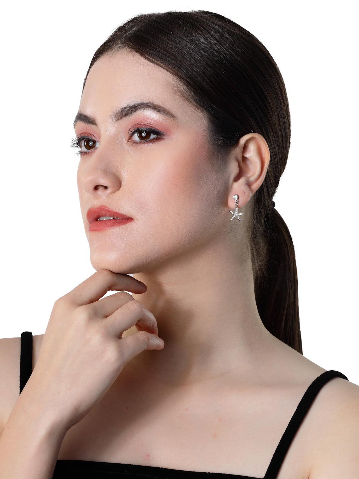 Pissara by Sukkhi Sparkling 925 Sterling Silver Star Shaped Cubic Zirconia Dangle Earrings For Women & Girls|with Authenticity Certificate, 925 Stamp & 6 Months Warranty E105112