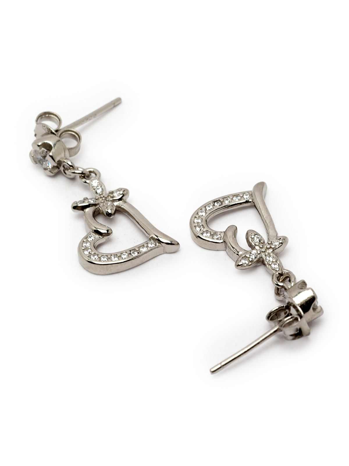 Pissara by Sukkhi Adorable 925 Sterling Silver Heart Shaped Cubic Zirconia Dangle Earrings For Women & Girls|with Authenticity Certificate, 925 Stamp & 6 Months Warranty E105113