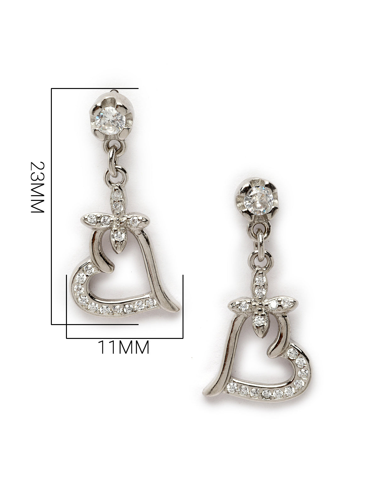 Pissara by Sukkhi Adorable 925 Sterling Silver Heart Shaped Cubic Zirconia Dangle Earrings For Women & Girls|with Authenticity Certificate, 925 Stamp & 6 Months Warranty E105113