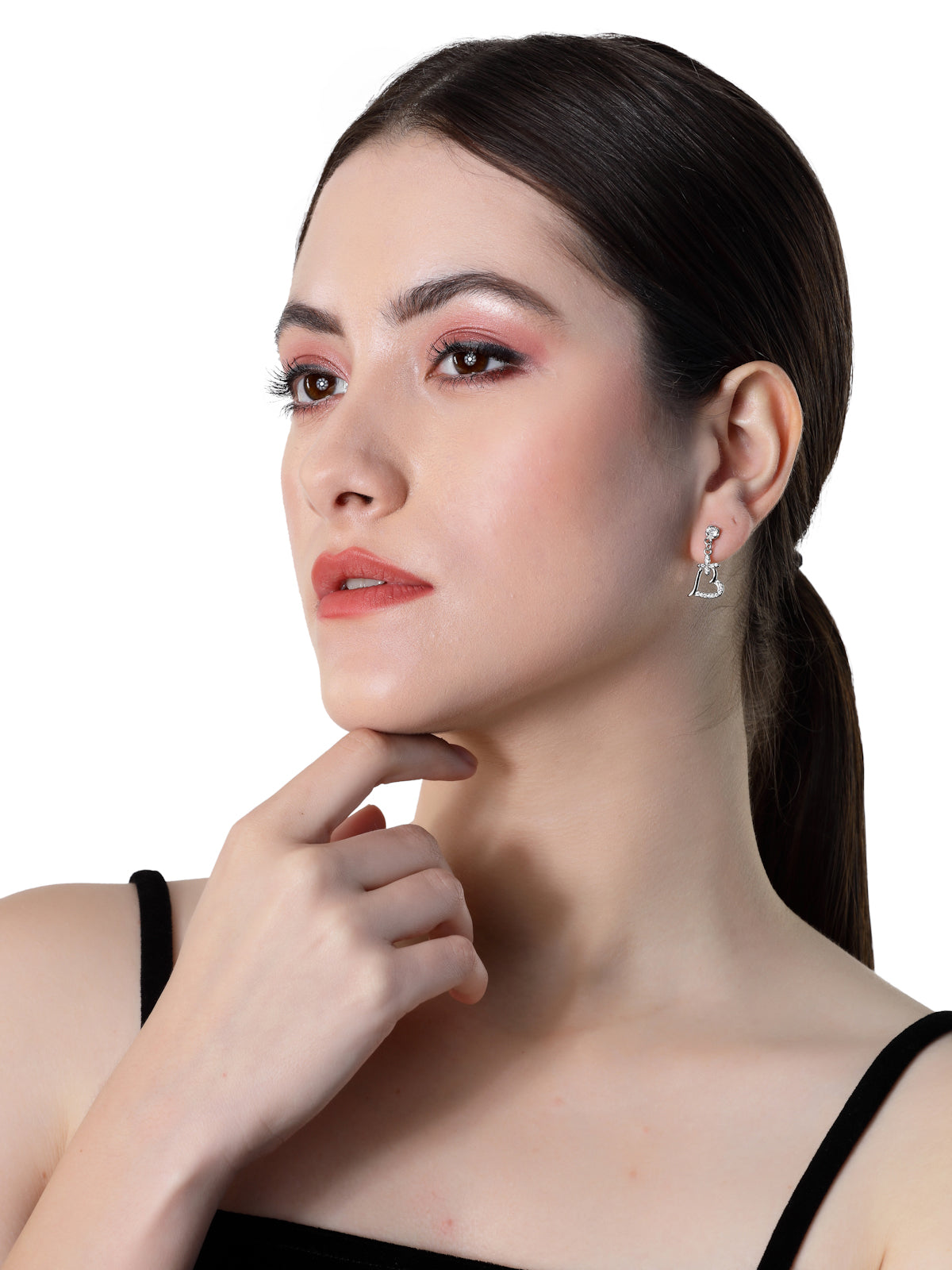 Pissara by Sukkhi Adorable 925 Sterling Silver Heart Shaped Cubic Zirconia Dangle Earrings For Women & Girls|with Authenticity Certificate, 925 Stamp & 6 Months Warranty E105113